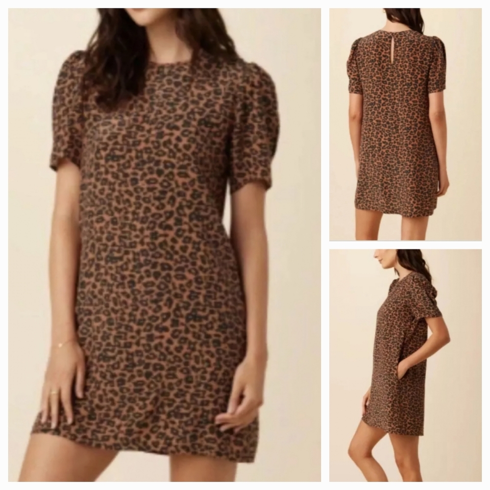 Leopard Print Short Sleeve Shift Dress - Brown
